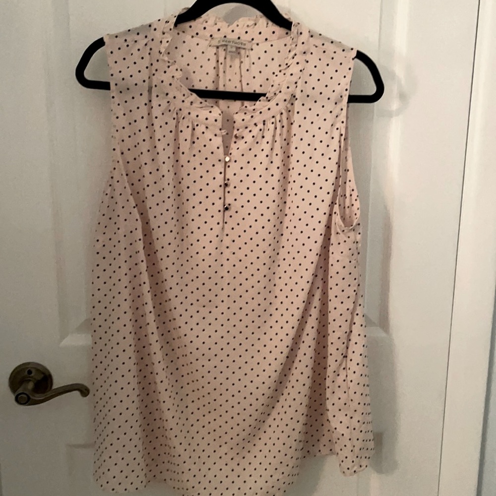 41 Hawthorn Cream with Black Polka Dots Sleeveless High Neck Blouse Size 2X